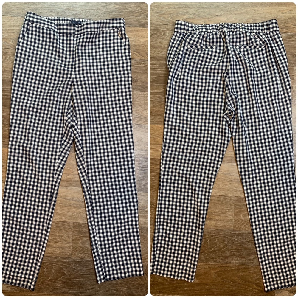 Tommy Hilfiger Womens Gingham Check Tapered Pants Navy White Preppy Size 8